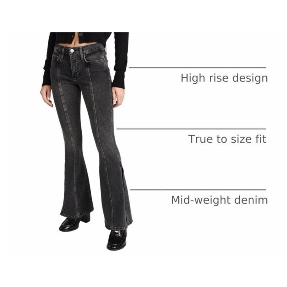 FRAME Le High Flare Jeans 24 Obsidian Clean Black Wash Split Hem Stretch - Picture 9 of 10
